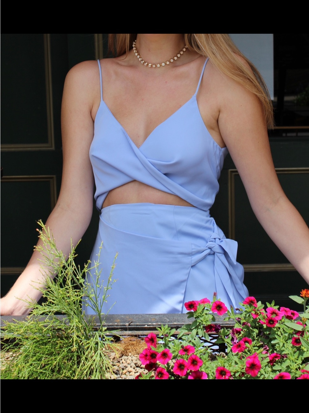 by the way. Light Blue Mini Dress with Wrap Bodice and Side Tie